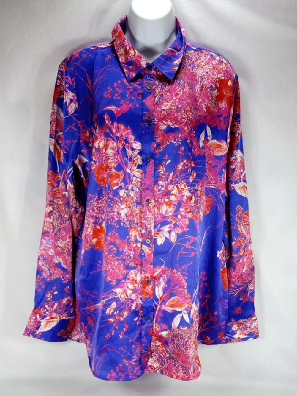Banana Republic Purple and Pink Floral Button-Down Blouse XL LS